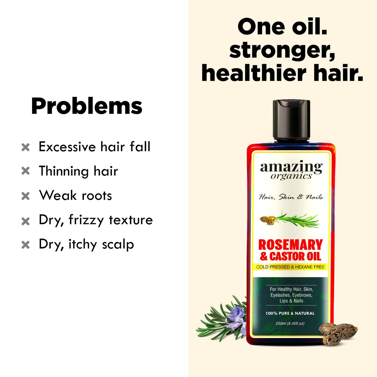 Rosemary & Castor Hair Oil - Grow hair 20X faster