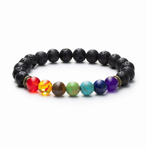 Bracelet with 7 Chakra Stones with Lava stone Diffuser Beads