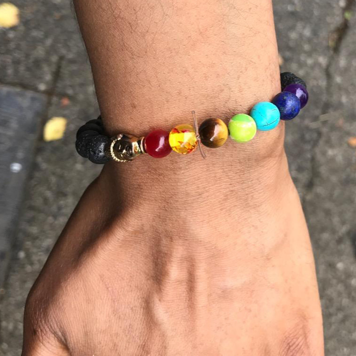 Bracelet with 7 Chakra Stones with Lava stone Diffuser Beads