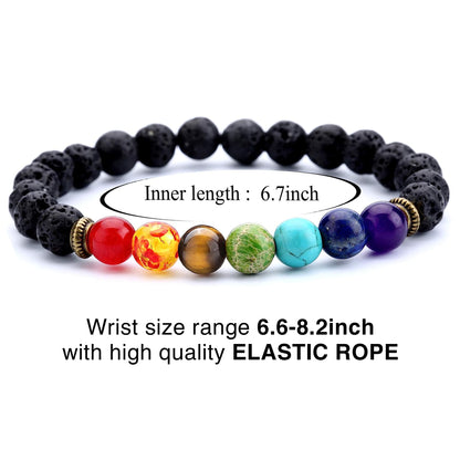 Bracelet with 7 Chakra Stones with Lava stone Diffuser Beads