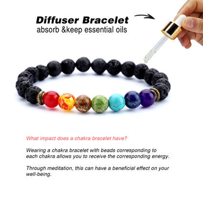 Bracelet with 7 Chakra Stones with Lava stone Diffuser Beads