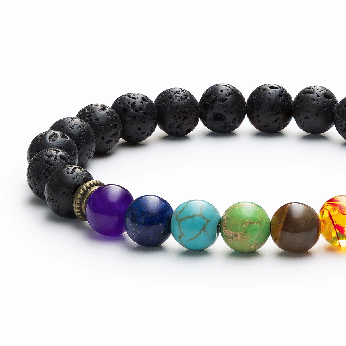 Bracelet with 7 Chakra Stones with Lava stone Diffuser Beads