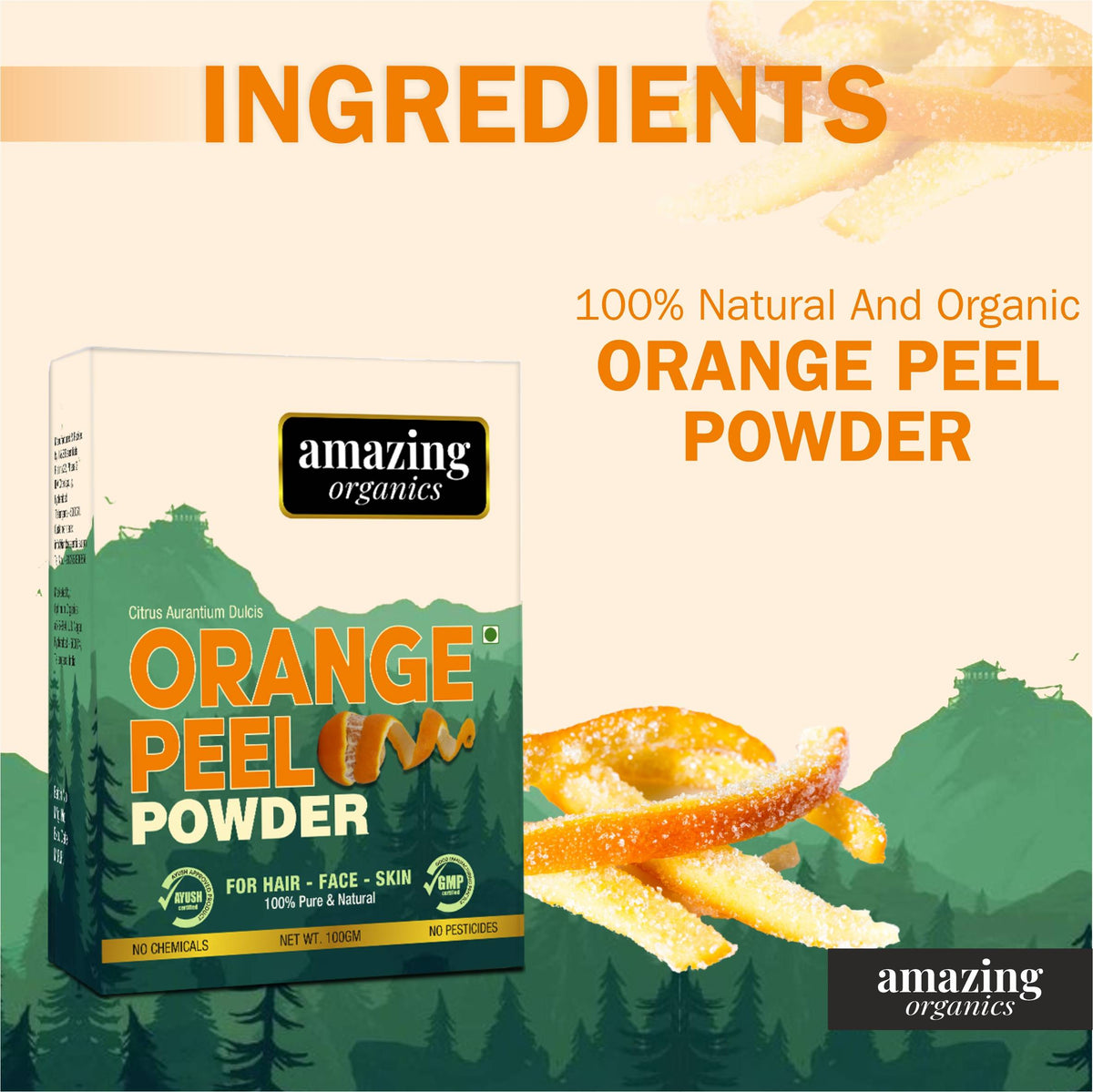 Organic Orange Peel Power, Preservative Free, Nature &amp; Chemical Free