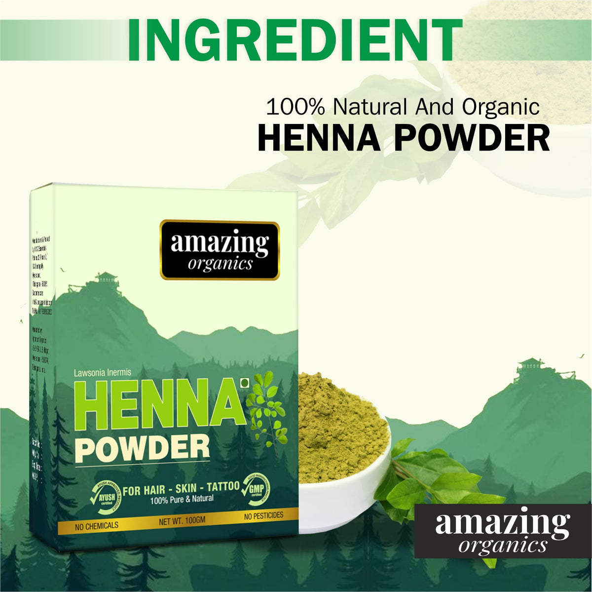 Amazing Organics Henna Powder for Hair Organics a Chemical-Free Hair Colouring