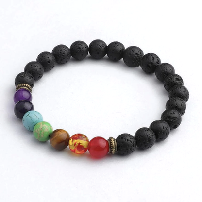 Bracelet with 7 Chakra Stones with Lava stone Diffuser Beads