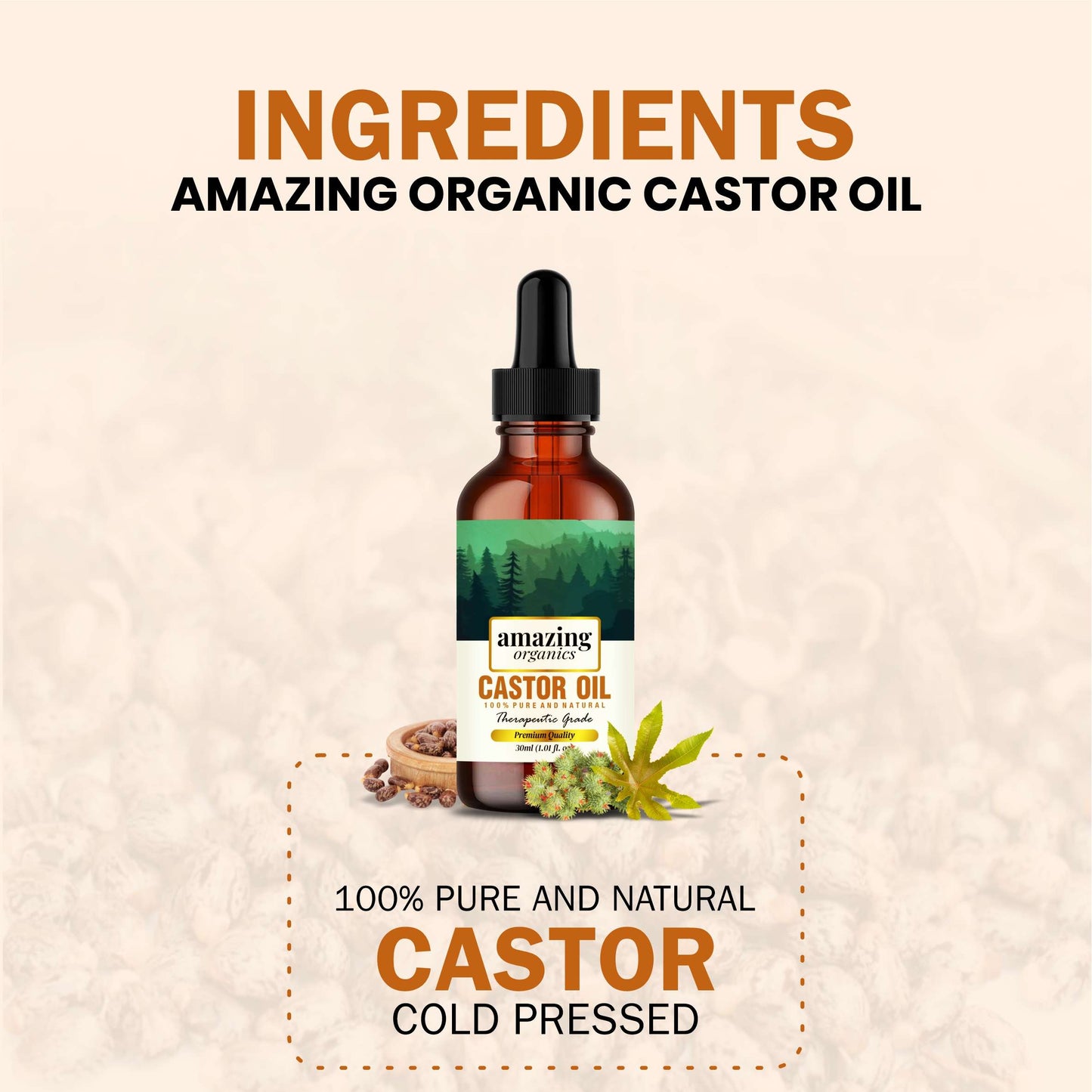 Pure Castor Oil Cold Pressed for Hair Growth, Reduce Acne Marks, Wrinkles, Soothing Sunburn