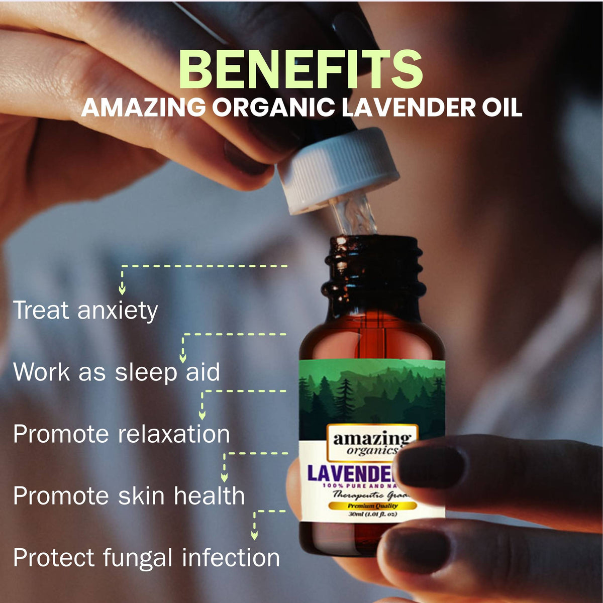 Lavender Essential Oil for Aroma Therapy, Stress Relief, Hair, Skin &amp; Sleep