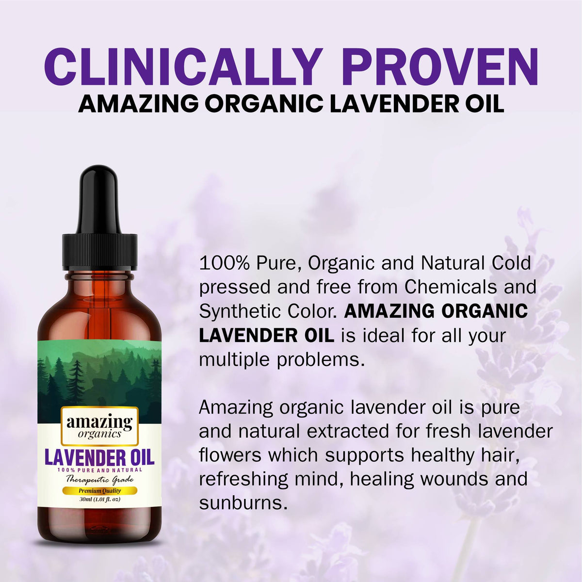 Lavender Essential Oil for Aroma Therapy, Stress Relief, Hair, Skin &amp; Sleep