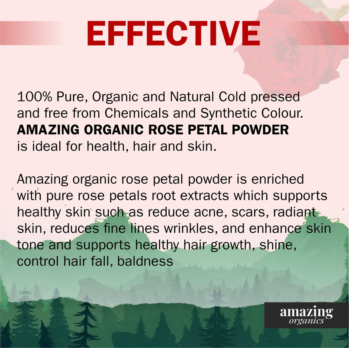 Organic Rose Petal Powder for Skin, Hair &amp; Health | Chemical Free | GMO free